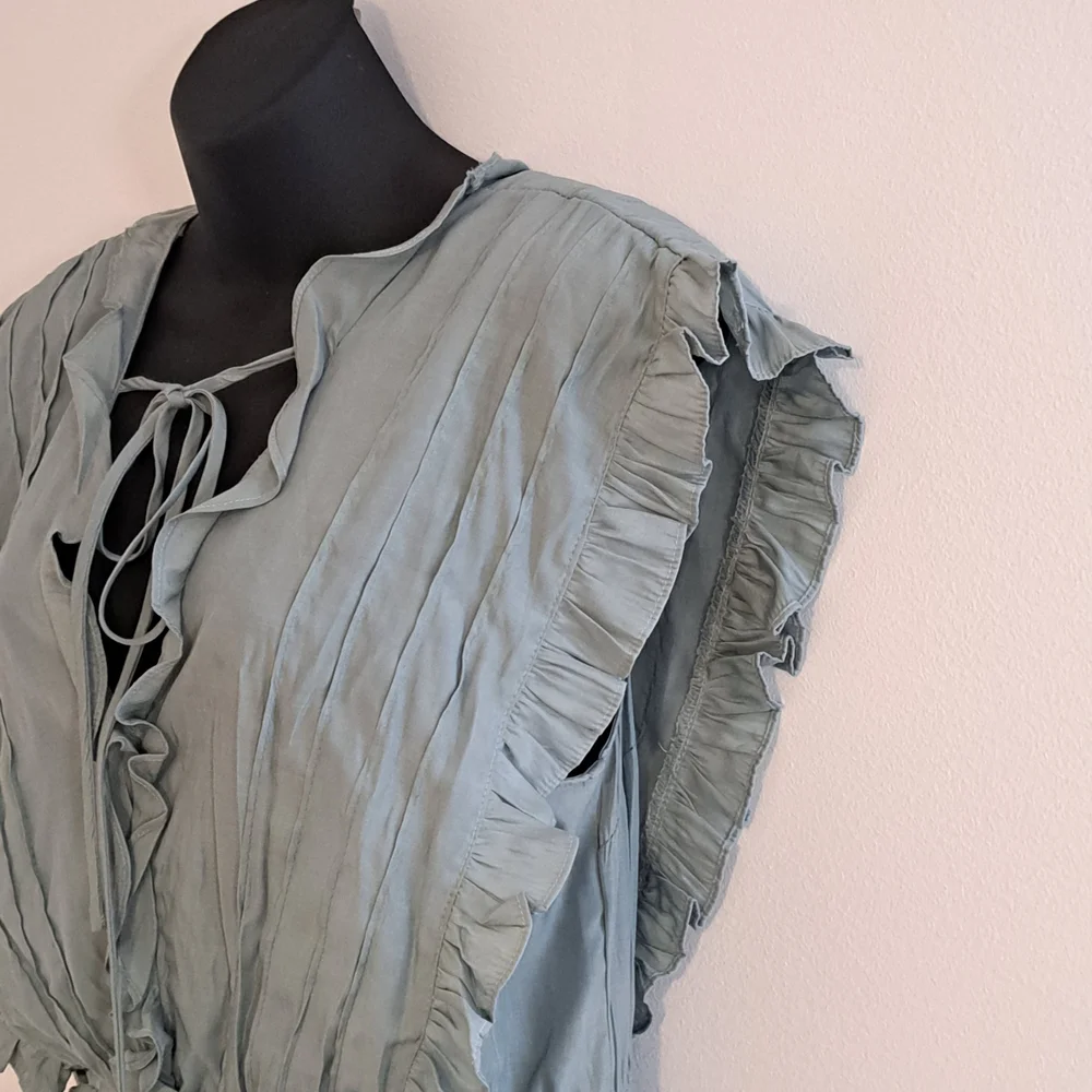 Mustard Seed Sage Lined Ruffle Mini Dress Misses Size Medium(8 - 10) - Picture 6 of 9